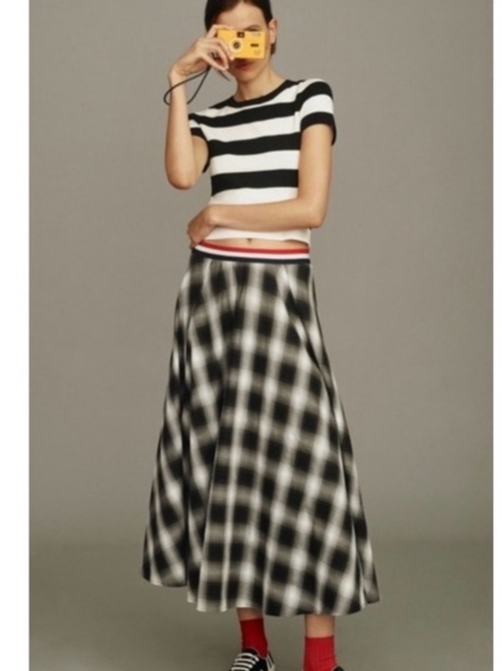 Mare Mare x Anthropologie Plaid Maxi Skirt Small Black White A-Line Check Print
